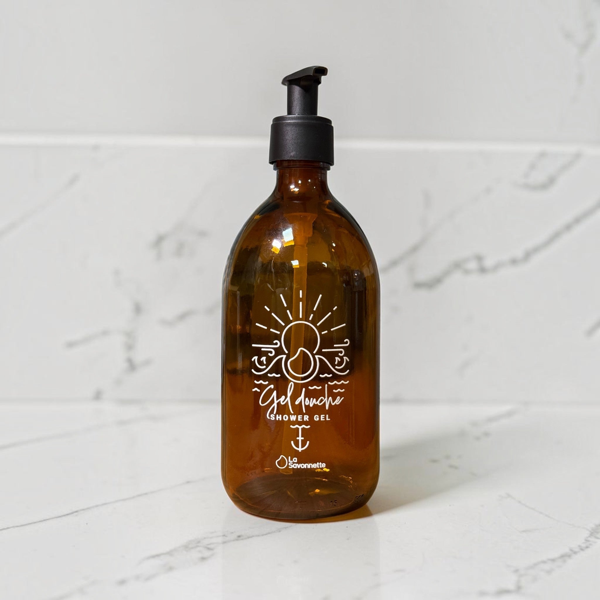 Flacon Verre "Gel Douche Mer "- Sérigraphie 3D - 500ml