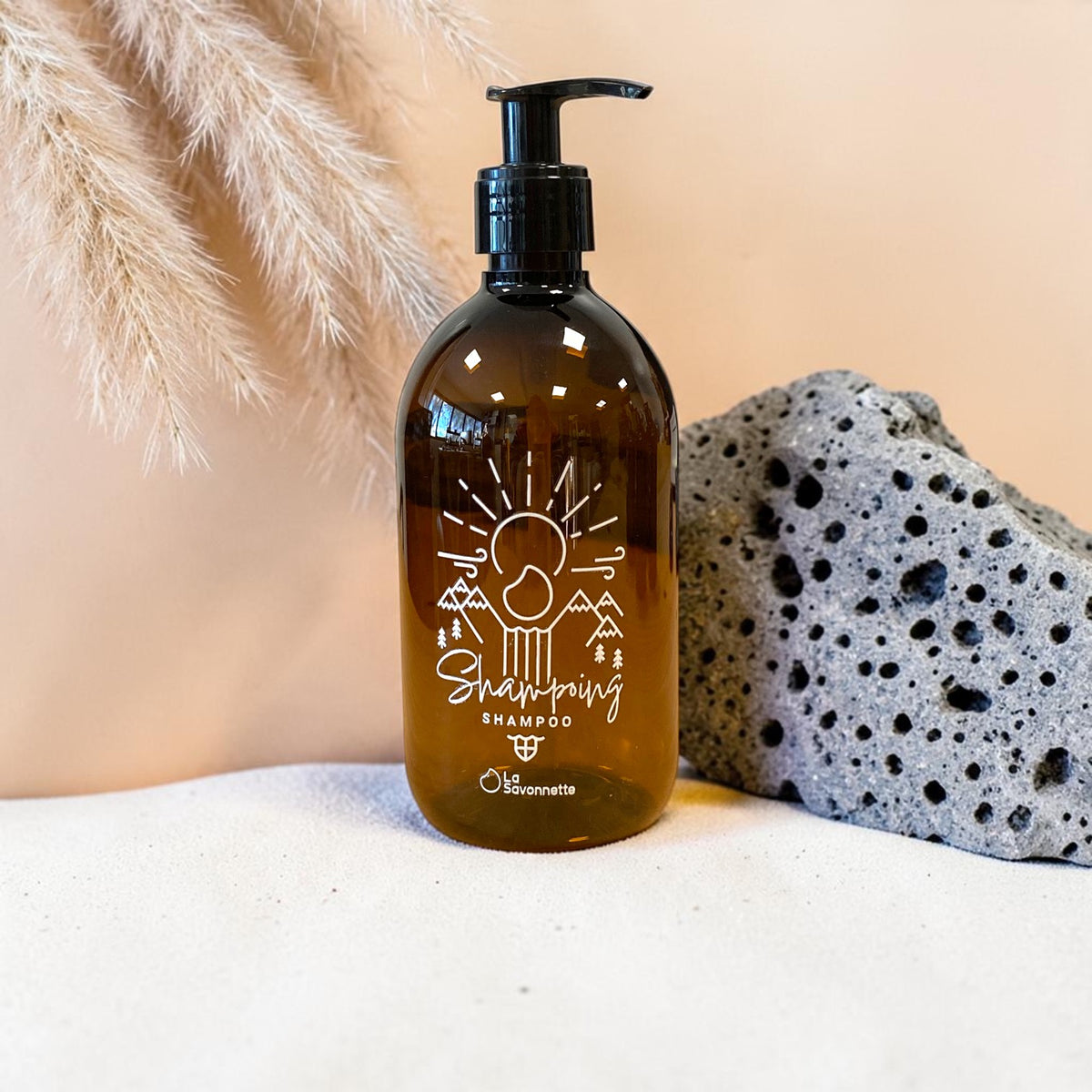 Flacon PET -  "Shampoing" Montagne - Sérigraphie 3D- 500 ml