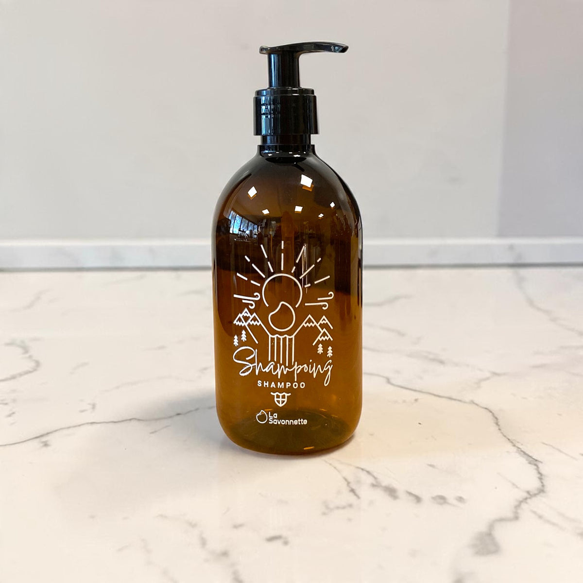 Flacon PET -  "Shampoing" Montagne - Sérigraphie 3D- 500 ml