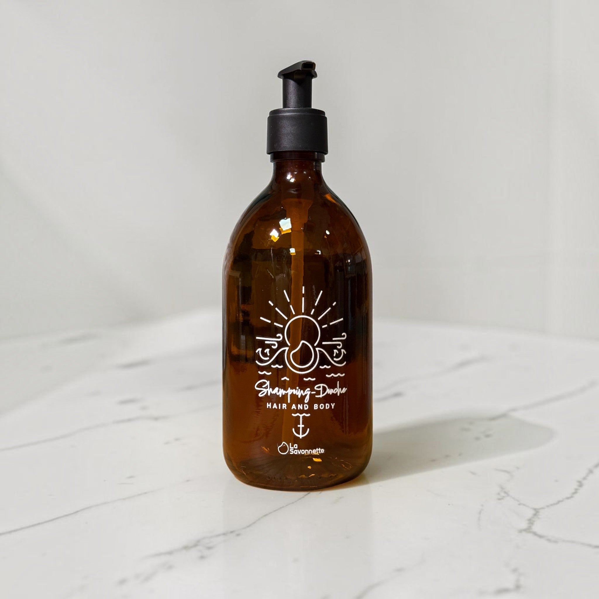 Flacon Verre "Shampoing Douche Mer " - Sérigraphie 3D - 500ml