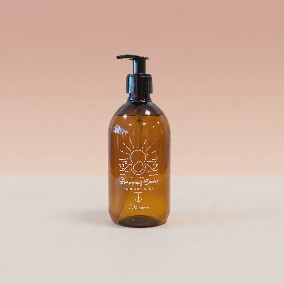 Load video: Flacon PET - Shampoing/Douche - Mer - Sérigraphie 3D - 500 ml