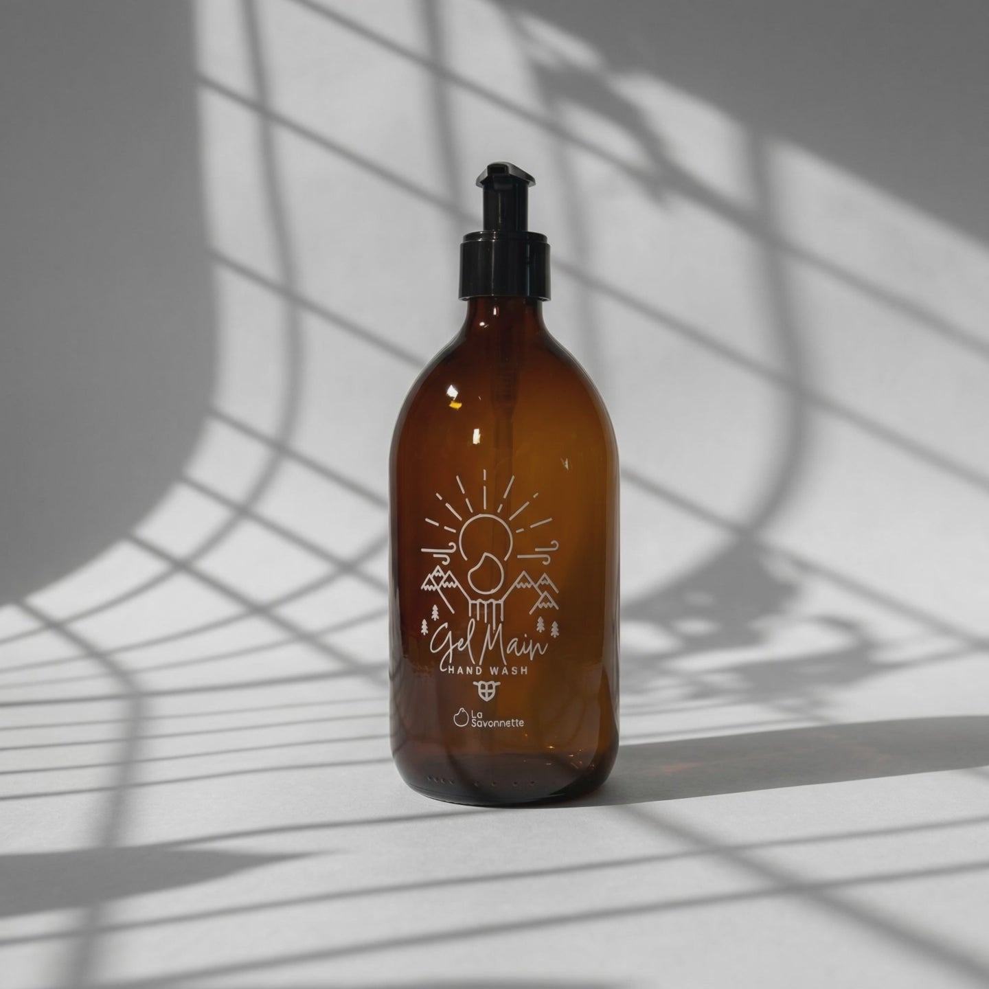 Load video: Flacon Verre -  "Gel Main " Montagne - Sérigraphie 3D- 500 ml