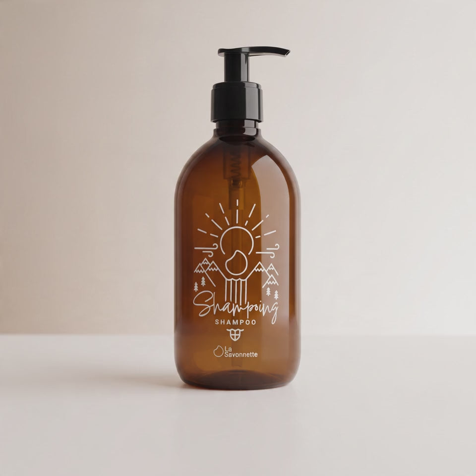 Load video: Flacon PET -  "Shampoing" Montagne - Sérigraphie 3D- 500 ml