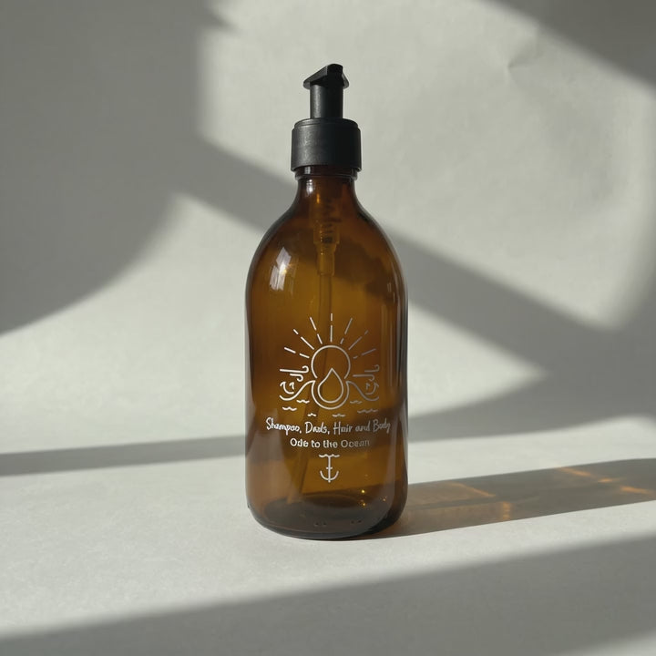 Load video: Flacon Verre "Shampoing Douche Mer " - Sérigraphie 3D - 500ml
