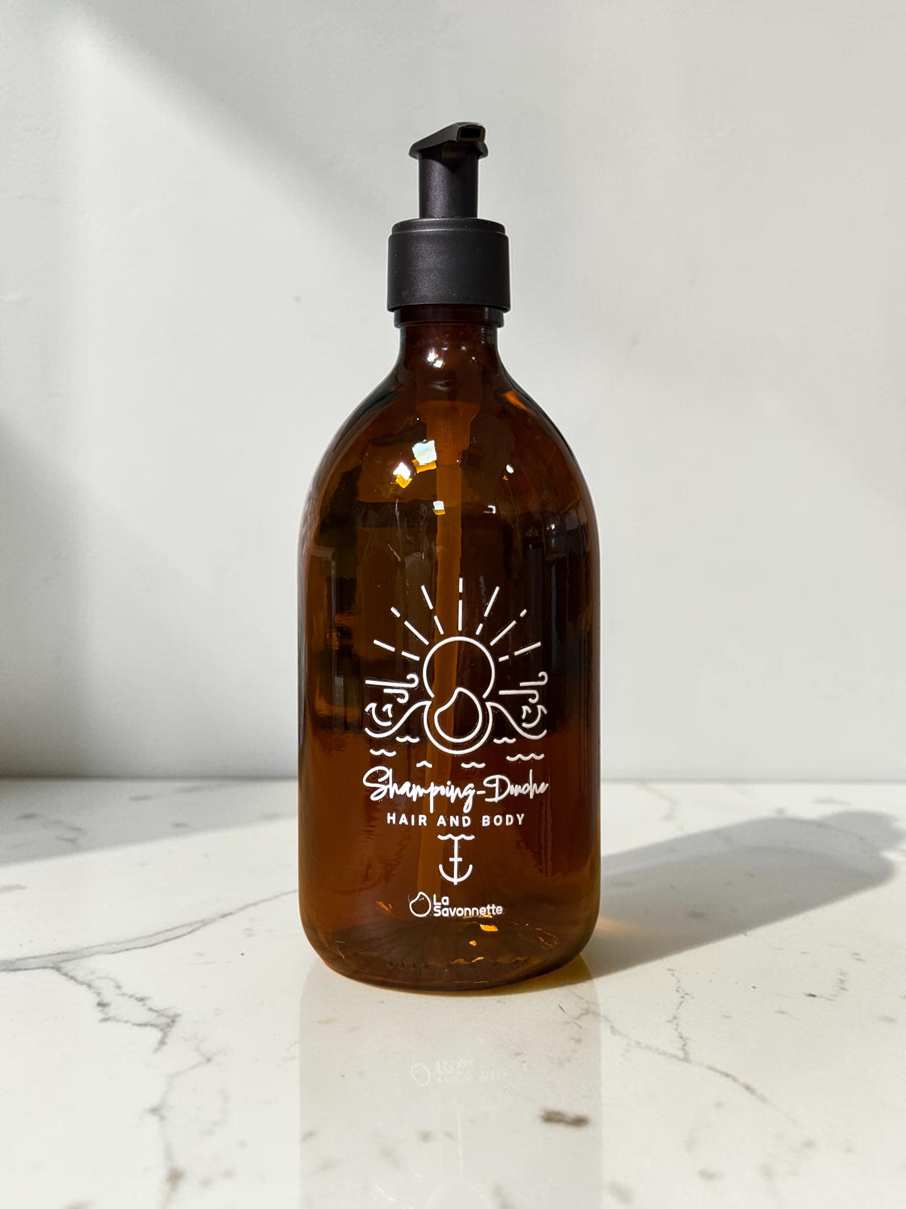 Flacon Verre "Shampoing Douche Mer "
