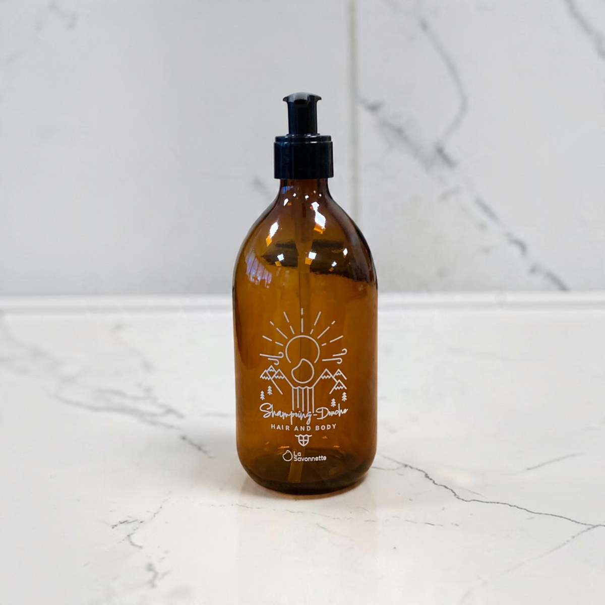 Flacon Verre - Shampoing/Douche - Montagne - 500 ml- Sérigraphie 3D