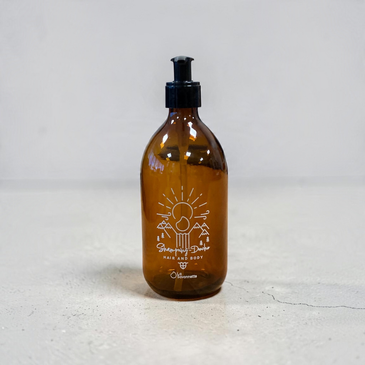 Flacon Verre - Shampoing/Douche - Montagne - 500 ml- Sérigraphie 3D