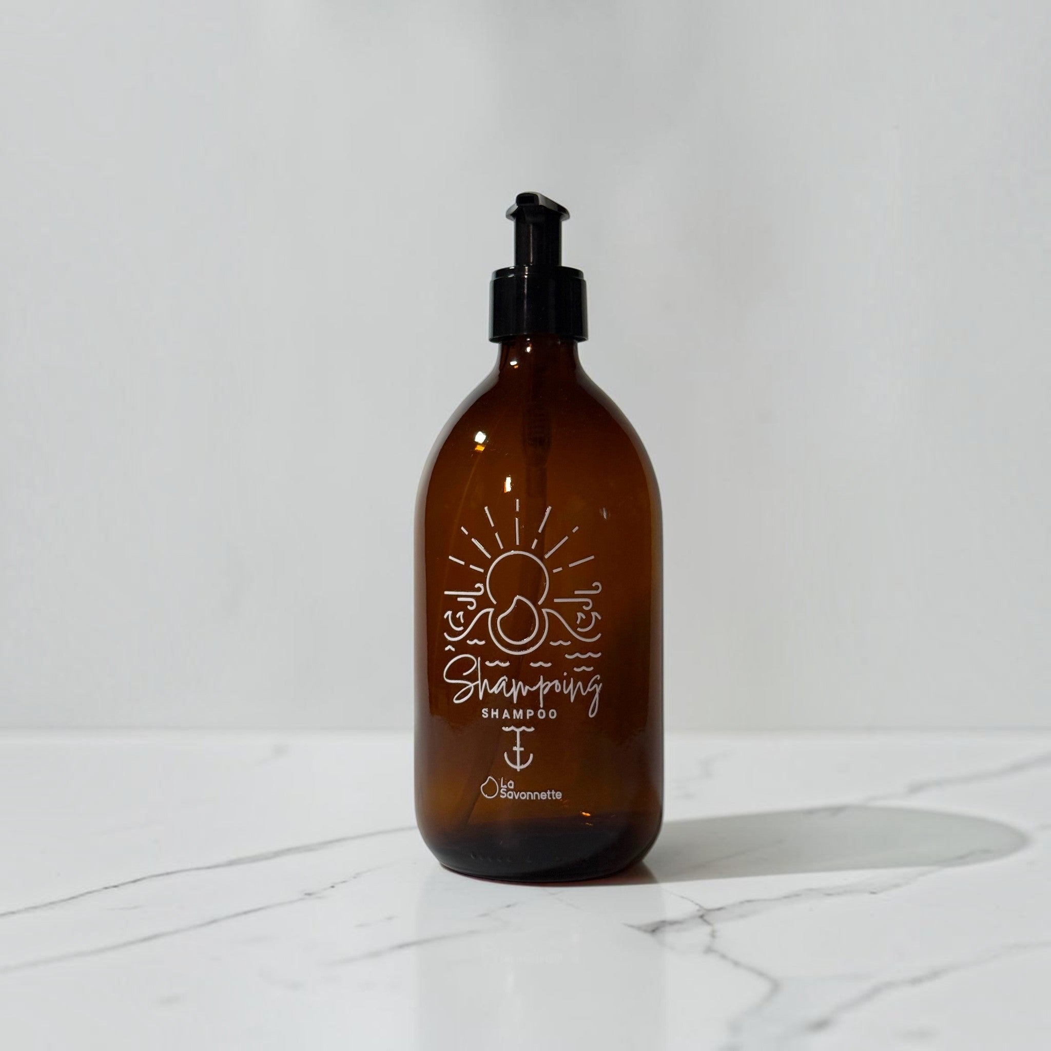 Flacon Verre  "Shampoing Mer "- Sérigraphie 3D - 500 ml