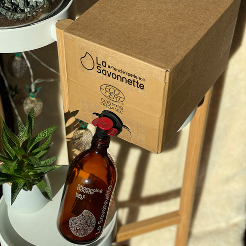 shampoing douche 5 litres et flacon en verre shampoing douche La Savonnette
